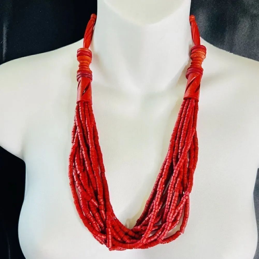 Vintage Chunky Red Multi Strand Beaded Necklace BEAUTIFUL 1502